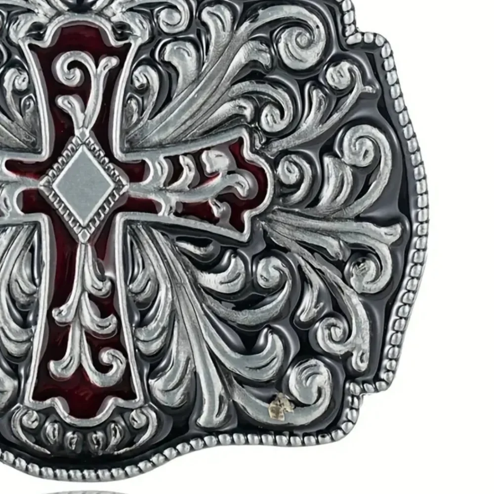 New Men's Red Enamel Cross Belt Buckle